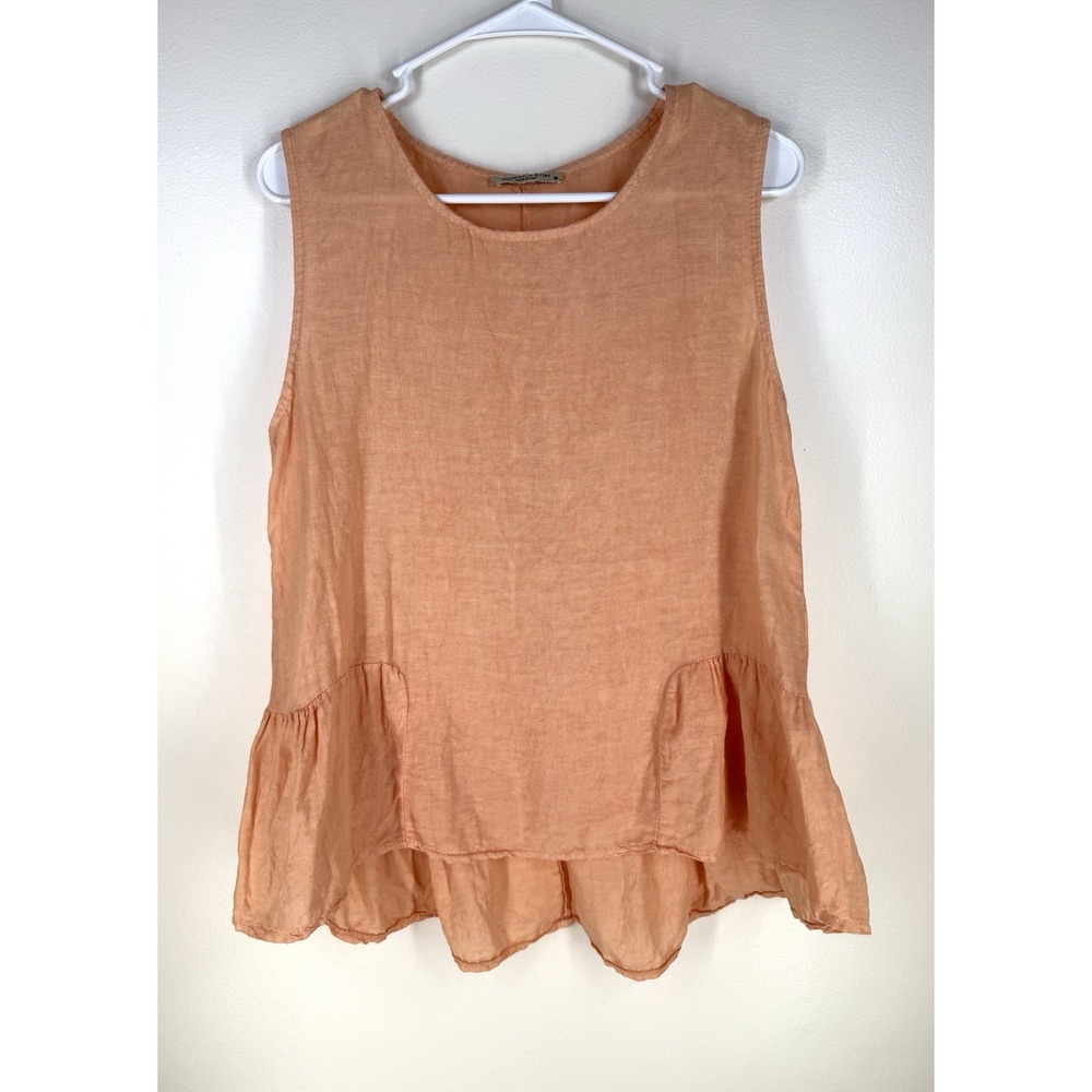 Francesca Bettini Peach Linen Sleeveless Blouse Italy Medium Ruffle Hem Boho